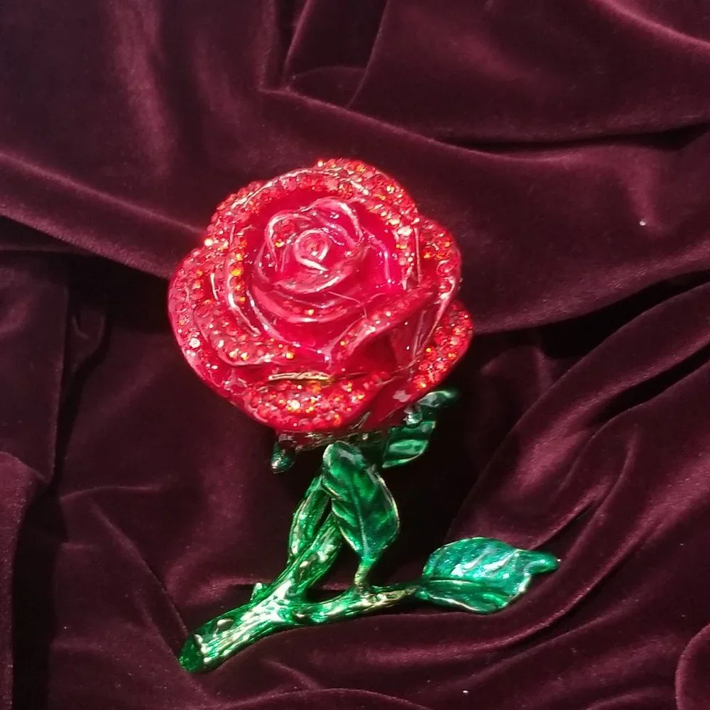 Enamel & Austrian Crystal Rose Ring Gift Box